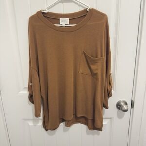 Andree By Unit Women's Brown Shirt Roll up Button Sleeve Size Small Oversized